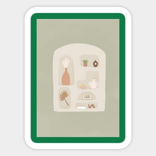 Cream shelf with green background Sticker